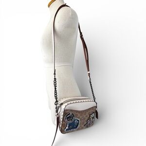 Coach Camera Bag in Signature Canvas with Patches and Rivets Retired Style